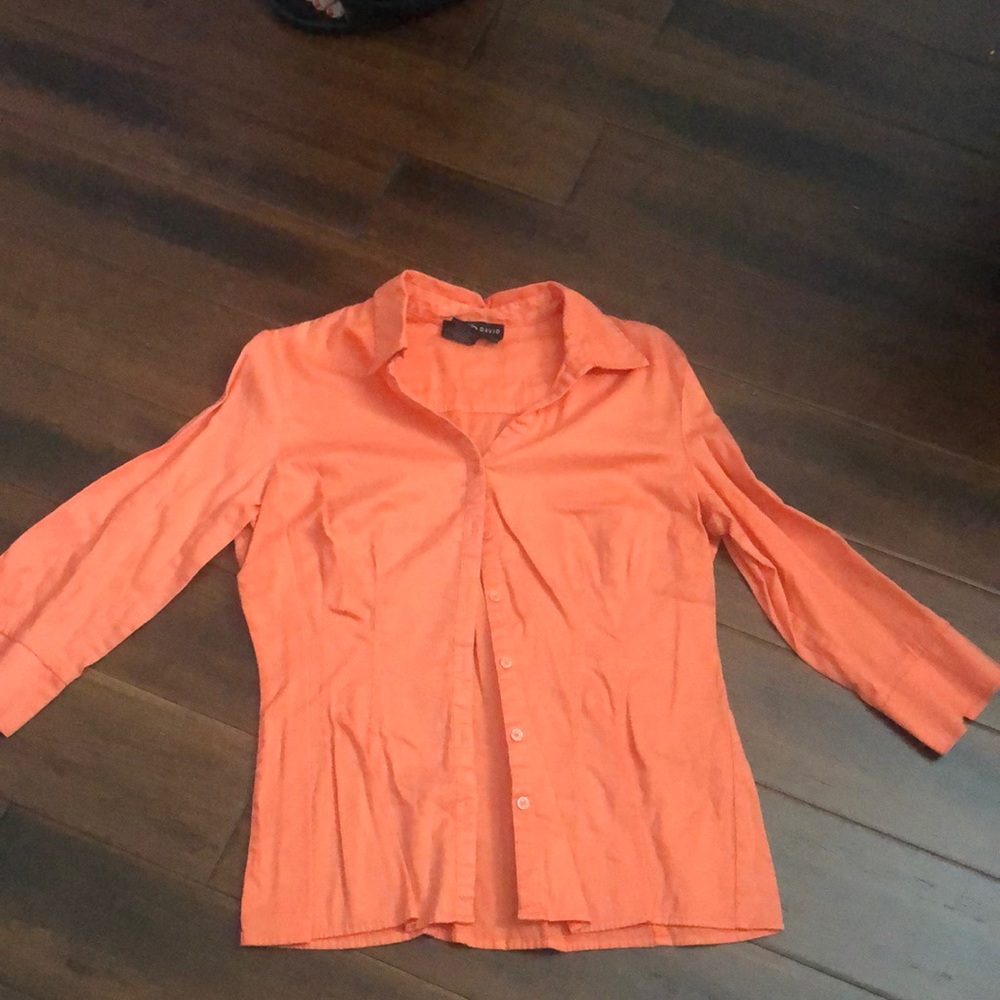 Women’s three-quarter orange button-down large dress shirt